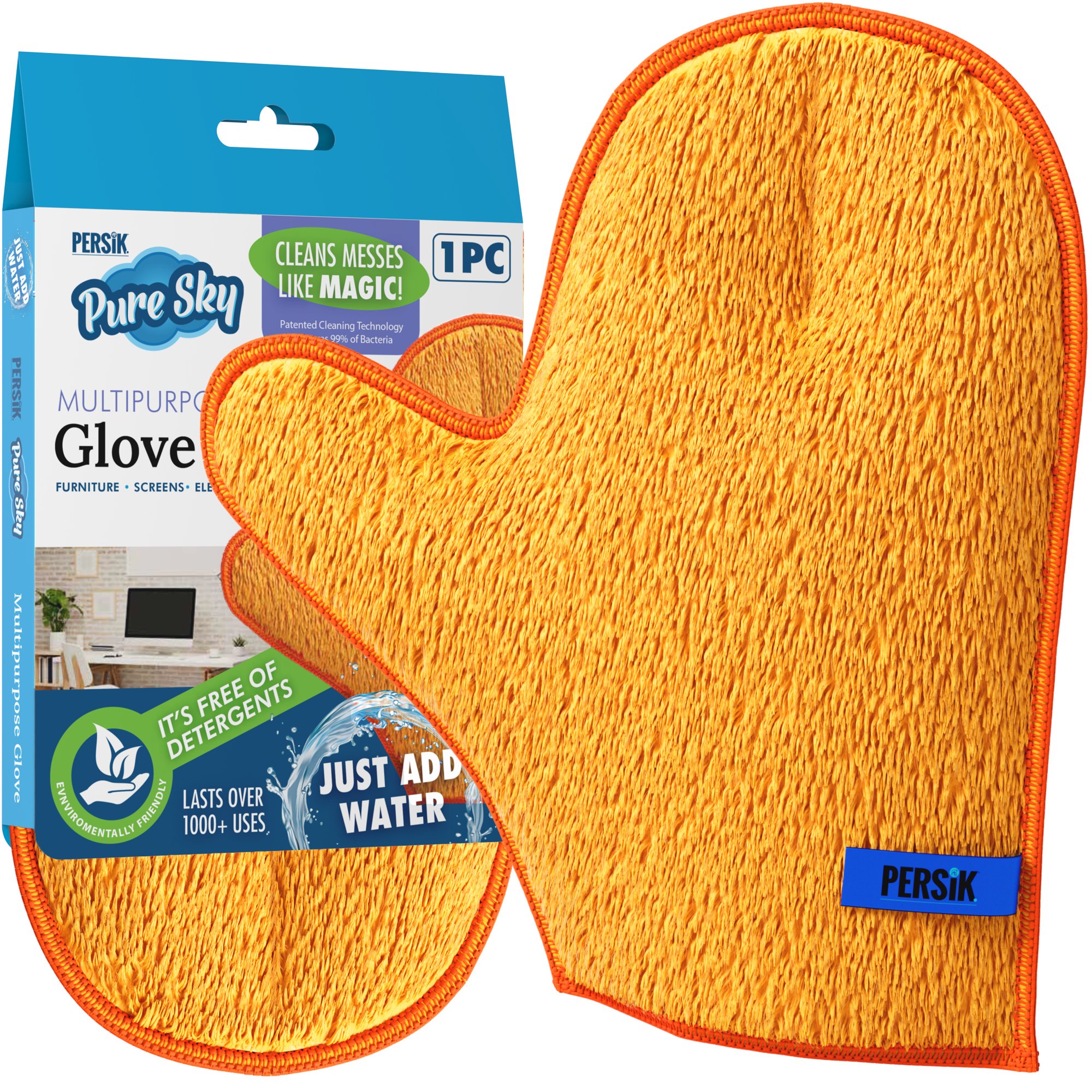 Pure-Sky Magic Microfiber Dusting MITT  Ultra Microfiber Cleaning Cloth Glove  JUST ADD Water No Detergents Needed  Use for Cleaning Furniture, Home Appliances, Screens, Electronics - image 1 of 9