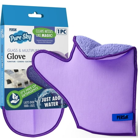 Pure-Sky Ultra Microfiber Cleaning Glove JUST ADD Water No Detergents Needed - 2-in1, Combination for Glass and Multipurpose Streak Free Magic Window Polishing Glove - Removes Stains, Dust