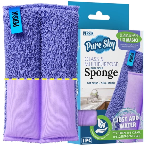 Pure-Sky Ultra Microfiber Cleaning Sponge 2-in1, Combination for Glass and Multipurpose JUST ADD Water No Detergents Needed Use for Windows, Glass, Mirrors, Removing Stains in The Cracks,