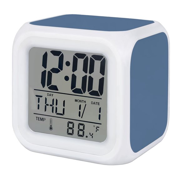Pure Slate Blue Digital Alarm Clock for Bedrooms, Smart LED Alarm Clock with 7 Color Changing Night Light, Modern Solid Color Minimalist Art Silent Wake Up Clocks for Sleep Study Cooking 3.2"x3.2"
