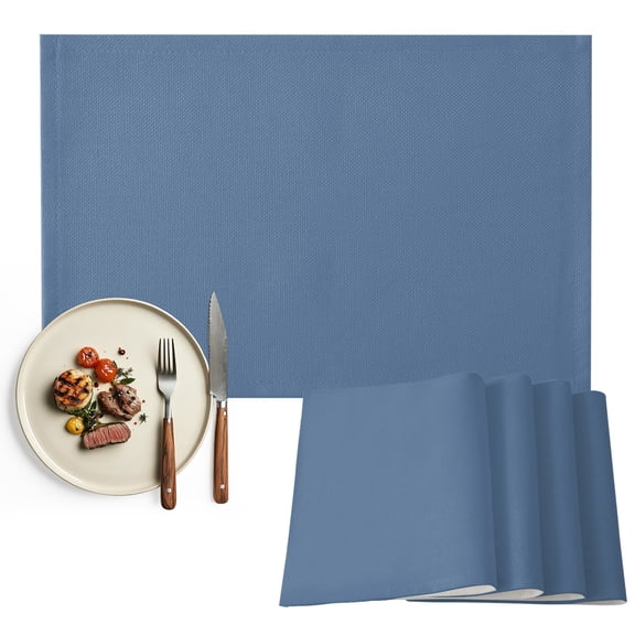 Pure Slate Blue Placemats Set of 6, Modern Solid Color Minimalist Art Washable Wipeable Table Mats for Dining Tables, Indoor Outdoor Kitchen Place Mats for Holiday Party Table Decor