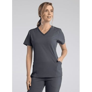 Pure Soft Women's V-Neck Mesh Side Solid Scrub Top