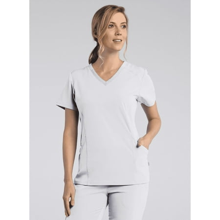 Pure Soft Women's V-Neck Mesh Side Solid Scrub Top