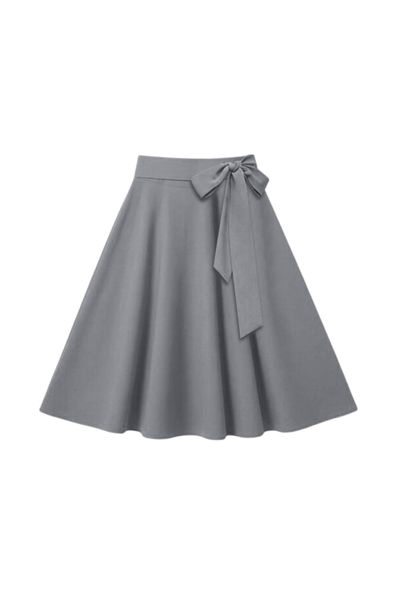 Pure Solid Color Belt Pleated Midi Skirt A Line Flared High Waist Business Casual Flowy Skirt Pencil Skirts for Women below Knee