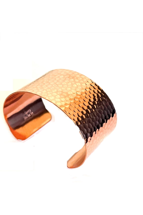 Pure Solid Copper 2 inch Cuff Bangle for Men or Women in Hammered Design Made in USA