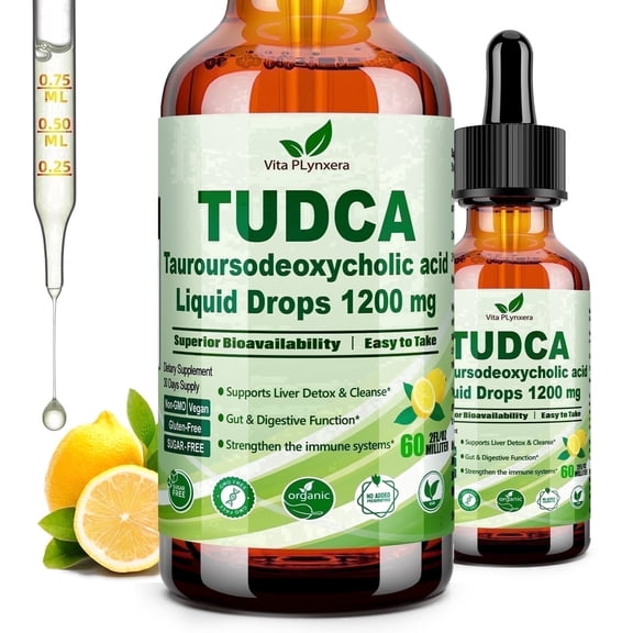 VitaPlynxera Pure TUDCA Liquid Drops 1200mg - Dietary Supplement with Bile Salts for Liver, Gallbladder & Gut Health Support