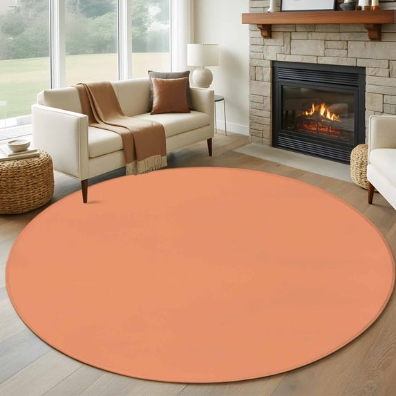 Pure Tangerine Round Area Rug 7 FT, Non Slip Living Room Area Carpet, Simple Solid Color Washable Soft Circular Rug Non-Shedding Floor Carpet for Bedside Office Play Room Classroom
