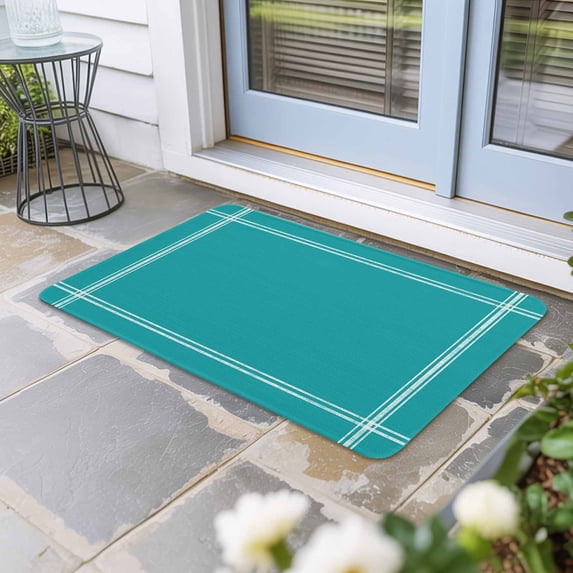Pure Teal Green Door Mat Indoor Outdoor, Simple Solid Color Non Slip Welcome Mat with Rubber Backing, Absorbent Fabric Front Door Mats Entryway Rug for Home Patio Entrance 16"x24"