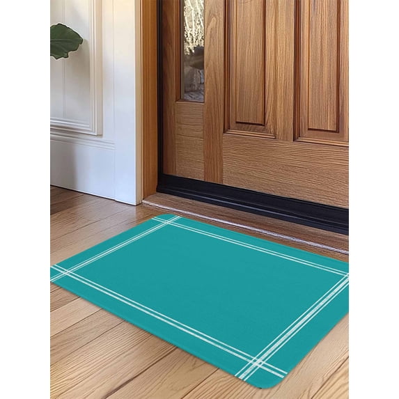 Pure Teal Green Door Mat Indoor Outdoor Entrance, Non Slip Small Rug for Kitchen Bathroom Entryway Rug, Simple Solid Color Washable Doormat Floor Mat for Office Home Decor 18x30 Inch