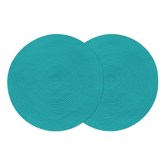 Pure Teal Green Round 15 Inch Placemats Set of 2, Simple Solid Color HeatResistant Non Slip Place Mats for Dining Table, Wipeable Braided Kitchen Table Mats for Housewarming