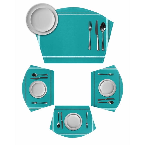 Pure Teal Green Round Table Placemats Set of 2 Wedge Placemats, Simple Solid Color Place Mats for Dining Table Set Washable Mats Kitchen Decor for Indoor Outdoor Wipe Clean