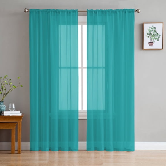 Pure Teal Green Sheer Curtains 63 Inches Length 2 Panels Set, Window Sheer Curtains for Living Room/Bedroom, Simple Solid Color Light Filtering Rod Pocket Curtain 52'' x 63'' x 2