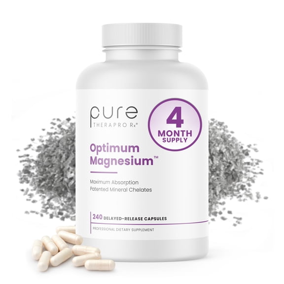 Pure TheraPro Rx Optimum Magnesium Lysinate Glycinate & Di-Magnesium Malate, Made in USA | 4 Month Supply | Chelated for Maximum Absorption, Supports Bone Health & Energy, 240 Count