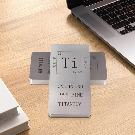 Pure Titanium Bar 1 Pound. 999 Fine Periodic Table Design Ti Element Ingot Collectible Industrial Metal Bar for Inverstment & Dispaly