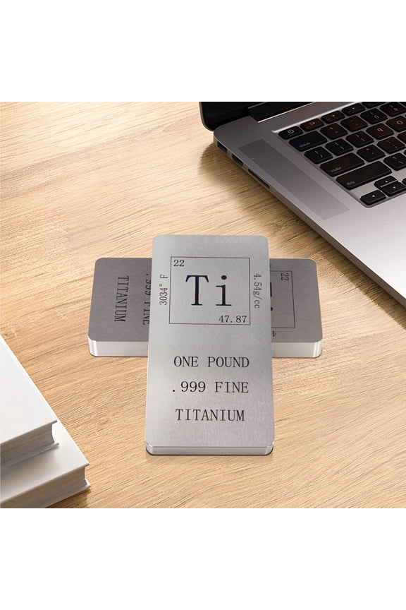 Pure Titanium Bar 1 Pound. 999 Fine Periodic Table Design Ti Element Ingot Collectible Industrial Metal Bar for Inverstment & Dispaly