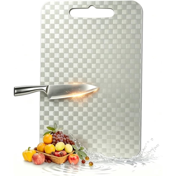 Pure Titanium  Board, Foodgrade  Boards for Kitchen Dishwasher Safe, Double Side Use (Checkered Design), Metal Charcuterie Chopping Board Mat for Meat,Fruit & Cheese 15 * 11in