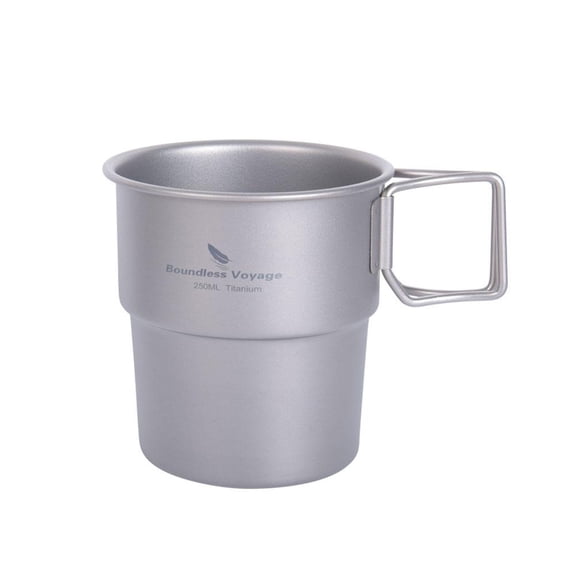 Pure Titanium Camping Cup, 250mL Single-Wall Coffee Mug with Folding Handles for Hiking, Backpacking & Outdoor Use, No Lid