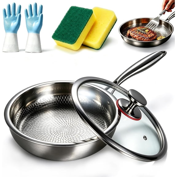 Titanium Frying Pan 12 Inch, Uncoated Hammered Skillet for Cooking , Scratch Resistant Metal Utensil Safe Chef Pan, Induction, Gas & Oven Safe