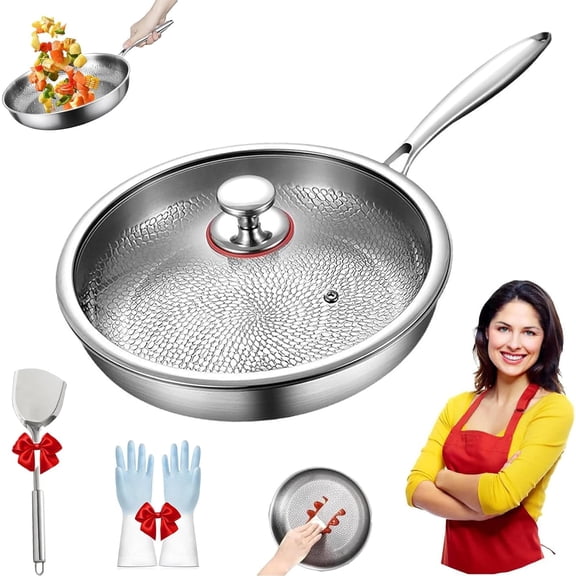 Pure Titanium Frying Pan with Lid, 8-12 Inch, No Coating, Scratch Resistant