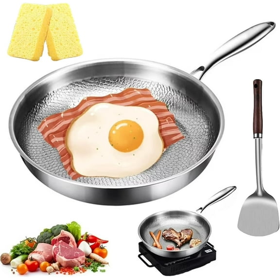 Pure Titanium Hammered Pan Pro with Lid, 10.23/11.02/11.81 Inch Siraat Pure Titanium Pan Hammered Pattern, Non Stick Frying Pans for Cooking, Scratch-Resistant, Even Heating (10.23inch)