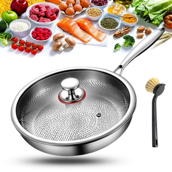 Pure Titanium Hammered Pan Pro, TITAnium Frying Pan for Cooking, Pure Titanium Wok with Lid, Non-Stick Nutri Pans, Scratch-Resistant, Dishwasher Safe, Compatible All Stovetops (With lid, L)