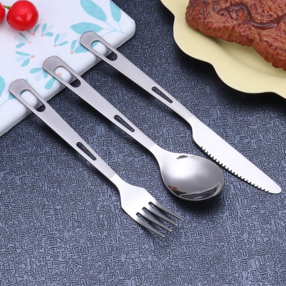Pure Titanium Knife Fork Spoon 3-Piece Set, Portable Titanium Cutlery Kit, Reusable Tableware for Outdoor Camping Picnic Travel Home Use