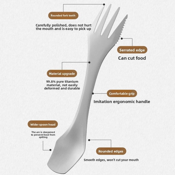 Pure Titanium Multifunctional Spoon Fork Knife All in One Utensil Portable Outdoor Camping Travel Home Tableware