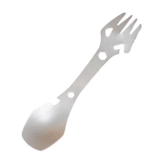 Pure Titanium Multifunctional Spork L20cm/S17.3cm, ultralight rust‑proof with bottle opener & serrated edge, matte finish for camping hiking picnic daily use