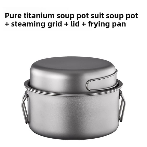 Pure Titanium Outdoor Cookware Set Frying Pan Camping Cooking Set Foldable Lightweight Portable Soup Pot Frying Pan Cooking Pot Set