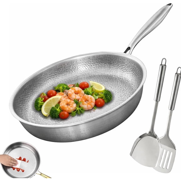 Pure Titanium Pan, 100% Pure Titanium Hammered Non-Stick Frying Pan with Lid - No Coating Cookware for All Stovetops, Induction, Gas, Electric - Home Titanium Cookware (Without lid, 10.23)