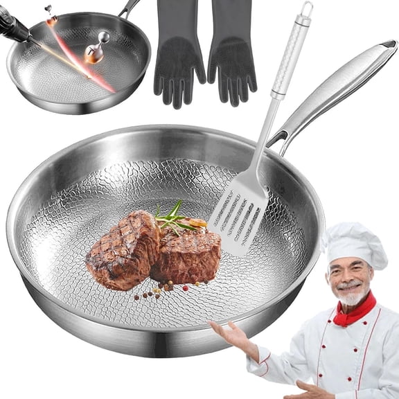 Pure Titanium Pan, 2026 Upgrade Titanium Frying Pan, 12" Non Stick Titaniums Hammered Pan, Chemical-Free, Extreme Heat-Resistant & Lasts a Lifetime, Upgrade Non-toxic Titanium Pan (10.23in, No Lid)
