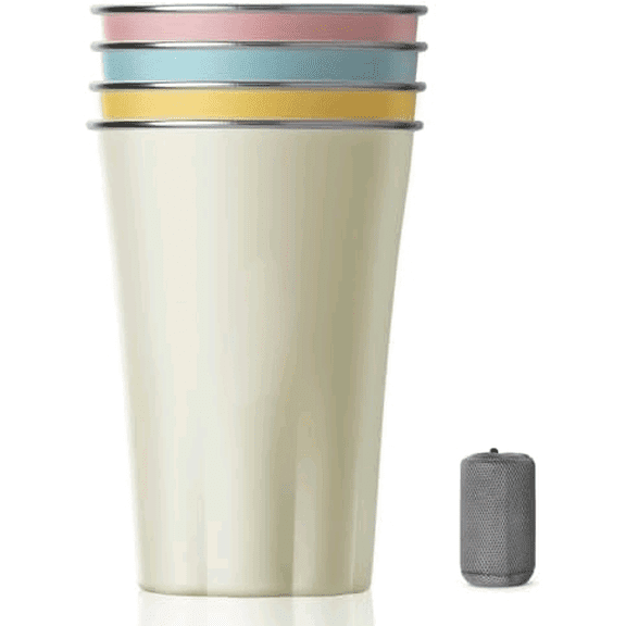 Pure Titanium Pint Cup, 17 oz Precious Metals Cups, Stackable Metal Drinking Cups, Stacking Beer Pint Cups for Home, Party, Camping, Outdoor, Unbreakable,(Beige/Pink/Blue/Yellow)