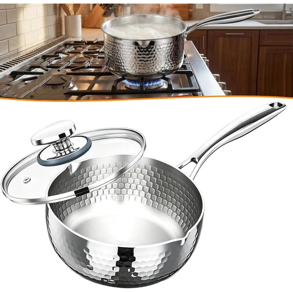 Pure Titanium Saucepan with Lid, No Coating Non-Stick Titanium Pot, Titanium Hammered Pan Pro with Steamer, Compatible with Induction Gas Electric Stoves with All Cooktop