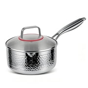 Pure Titanium Saucepan with Lid, Non-Coated Titanium Cooking Pan with Dual Pour Spouts and Hammered Finish, Fast Heating Cookware Compatible with Gas Induction and Electric Cooktops 7.09in