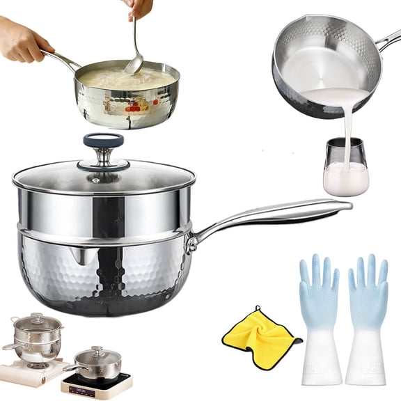 Pure Titanium Saucepan with Lid, Nonstick Hammered Pan, Ultra-Durable Scratch-Resistant Multipurpose Titanium Pot, Fast Heating Saucepan for All Cooktops,8.66in+Steamer