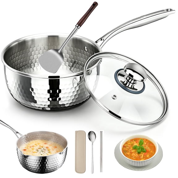 Pure Titanium Saucepan with Lid - Nonstick Titanium Pot for Cooking, Fast Even Heating Sauce Pan with Pour Spout, Uncoated Healthy Titanium Cookware, for All Stovetops