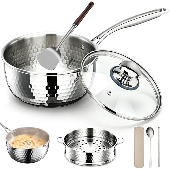 Pure Titanium Saucepan with Lid - Nonstick Titanium Pot for Cooking, Fast Even Heating Sauce Pan with Pour Spout, Uncoated Healthy Titanium Cookware, for All Stovetops