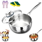 Pure Titanium Saucepan with Lid - Nonstick Titanium Pot for Cooking, Titaniums Hammered Pan Pro with Steamer, with Dual Pour Spouts for Soups and Sauces, for All Stovetops 7.1in