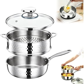 Pure Titanium Saucepan with Lid, Pure Titanium Cookware Sauce Pans, No Coating Non-Stick Hammered Titaniums Pan Pot with Dual Pour Spouts, Steamer and Lid for All Stovetops Cooking (1PC B, S)