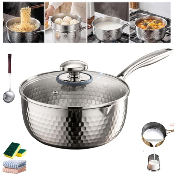 Pure Titanium Saucepan with Lid, Titanium Hammered Pan Pro with Steamer, Titaniums Pans for Cooking Non Stick for Steaming Boiling Frying, Cooking Fast Even Heating