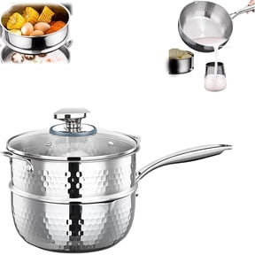 Pure Titanium Saucepan with Lid, Titanium Pots for Cooking Non Stick, Frying Pan with Steamed Grid, Scratch-Resistant, For Cooking, Compatible with All Cooktops (8.7in)