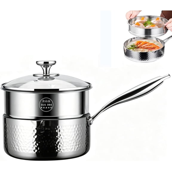 Pure Titanium Saucepan with Lid, Upgrade No-Coating Naturally Non-Stick Titanium Pan, Scratch Resistant Even Heating Multipurpose Cooking Pot, Compatible with All Cooktops, Silver