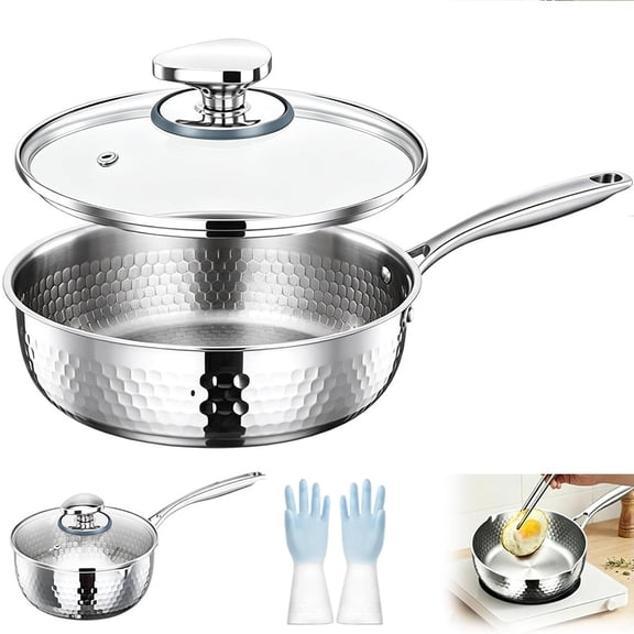 Pure Titanium Saucepan with Lid,Upgrade Non Stick Pure Titanium Pans with Dual Pour Spouts,Multipurpose Silver Sauce Pan for Cooking,Compatible with All Cooktops (7.08in/18CM)
