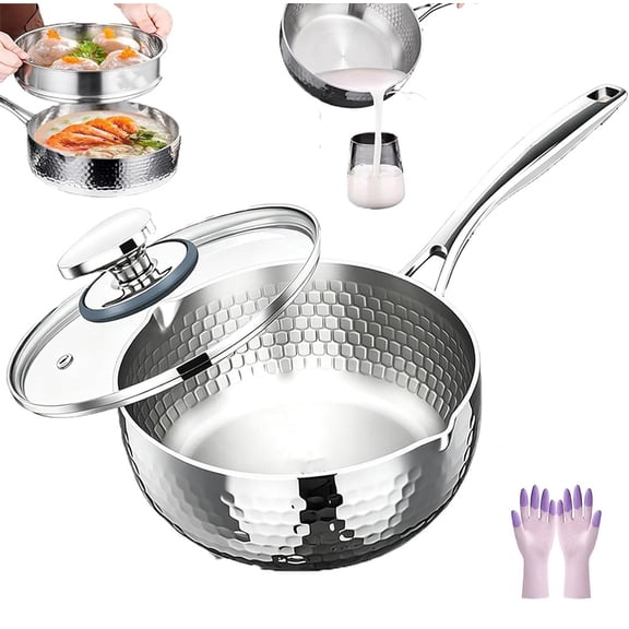 Pure Titanium Saucepan with Lid,Upgrade Non Stick Pure Titanium Pans with Dual Pour Spouts,Multipurpose Silver Sauce Pan for Cooking,Compatible with All Cooktops (7.08in/18CM)