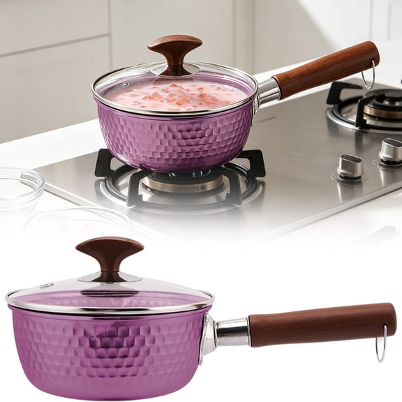 Pure Titanium Saucepan - Non-Stick Soup Pot - Lightweight Cooking Pot - With Lid and Pour Spouts - Fast Even Heating - 18x14cm - 1 Piece - Purple