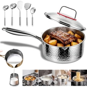 Pure Titanium Saucepan with Lid, 1.5/2/3/4 QT Non-Stick No Coating Pure Titanium Pan, Dual Pour Spouts Hammered Pan, Fast Even Heating