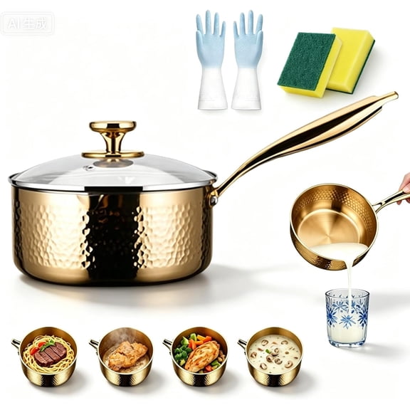 Pure Titanium Saucepan with Lid, Non Stick Scratch-Resistant Cooking Pan, Ultra-Durable Multipurpose Pot