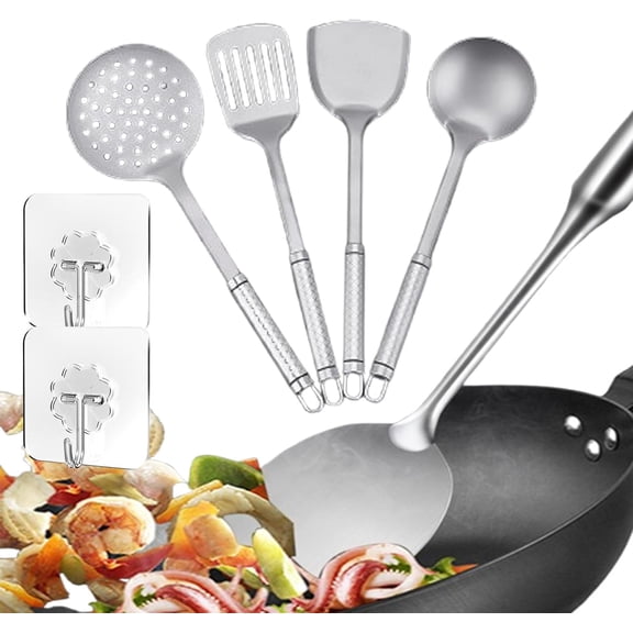 Pure Titanium Spatula Cookware Set, 2026 New Kitchen Cooking Utensils with Long Handle Shovel, Stainless Steel Spatulas for Home and Restaurant Use