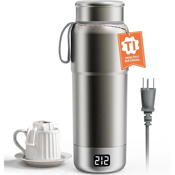 Pure Titanium Travel Kettle, 380ML Portable Electric Kettle, 12 Temp Presets, Dual Voltage 100-240V, Temp Control, Fast Boil, BPA-Free, Leak-Proof for Tea, Coffee, Baby Formula, Office & Hotel