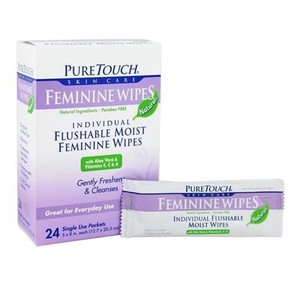 Pure Touch Skin Care Individual Flushable Moist Feminine Wipes Packets